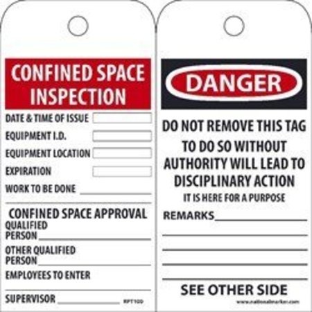 NMC TAGS, CONFINED SPACE ENTRY RPT100G